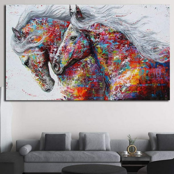 Running Horses Painting Strong Horse Poster Wall Art Home Decor 5pc Canvas Print